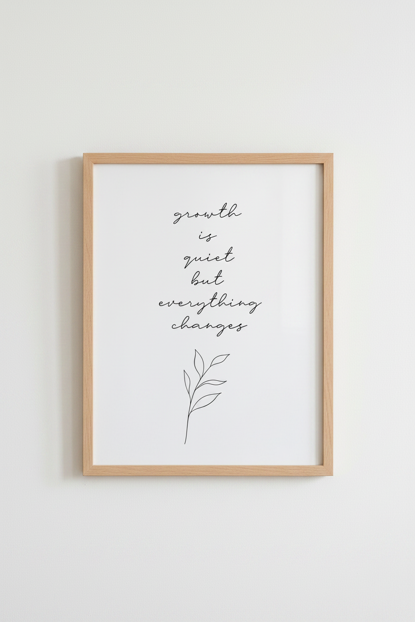 Growth Is Quiet | Minimalist Script Botanical Art, Modern Office &amp; Bedroom Print