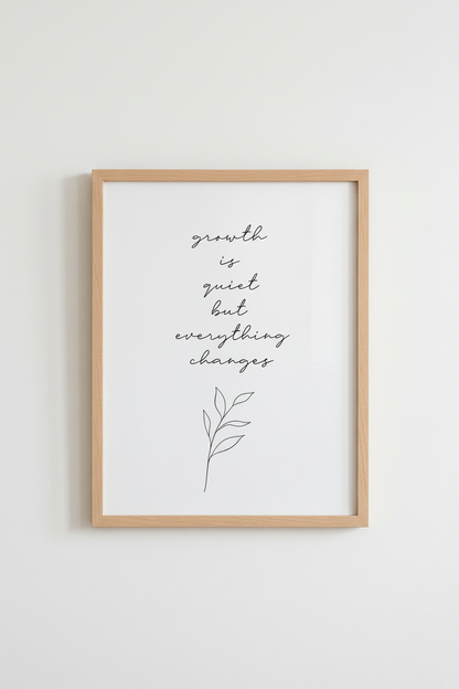 Growth Is Quiet | Minimalist Script Botanical Art, Modern Office &amp; Bedroom Print