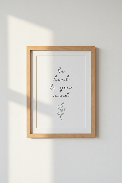 Be Kind to Your Mind Wall Art | Minimalist Quote Poster | Modern Scandi Decor