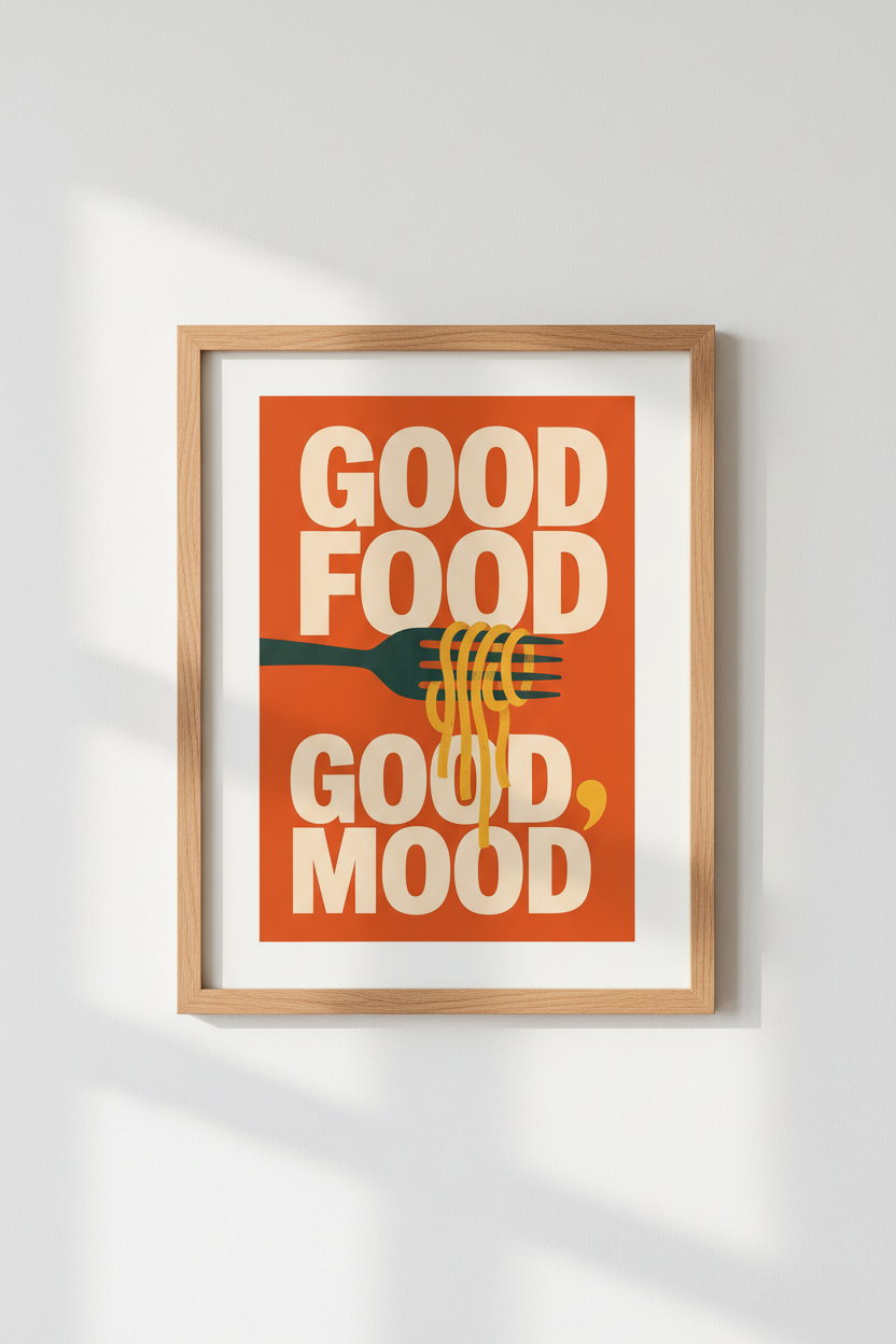 Food Mood Poster | Bold Orange Cream, Modern Kitchen Decor