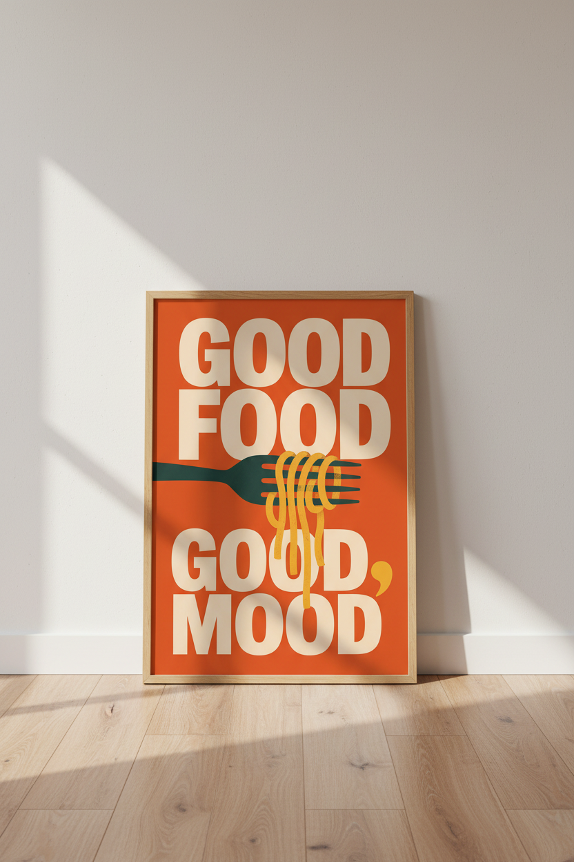 Food Mood Poster | Bold Orange Cream, Modern Kitchen Decor