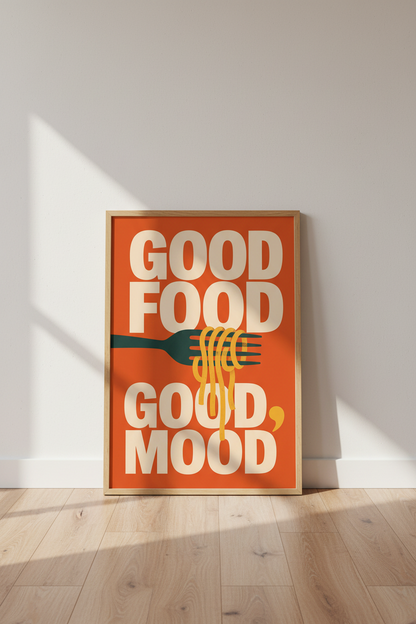 Food Mood Poster | Bold Orange Cream, Modern Kitchen Decor