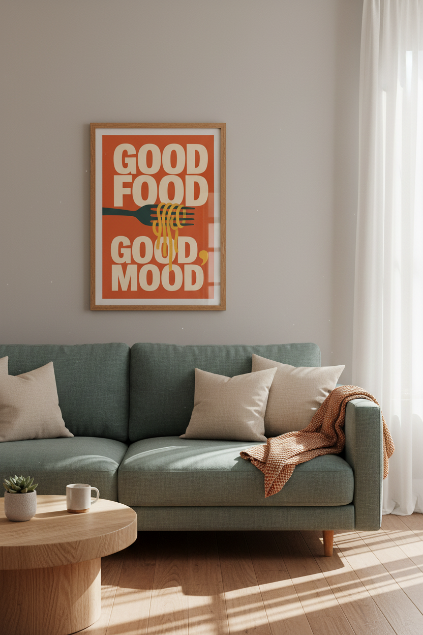Food Mood Poster | Bold Orange Cream, Modern Kitchen Decor