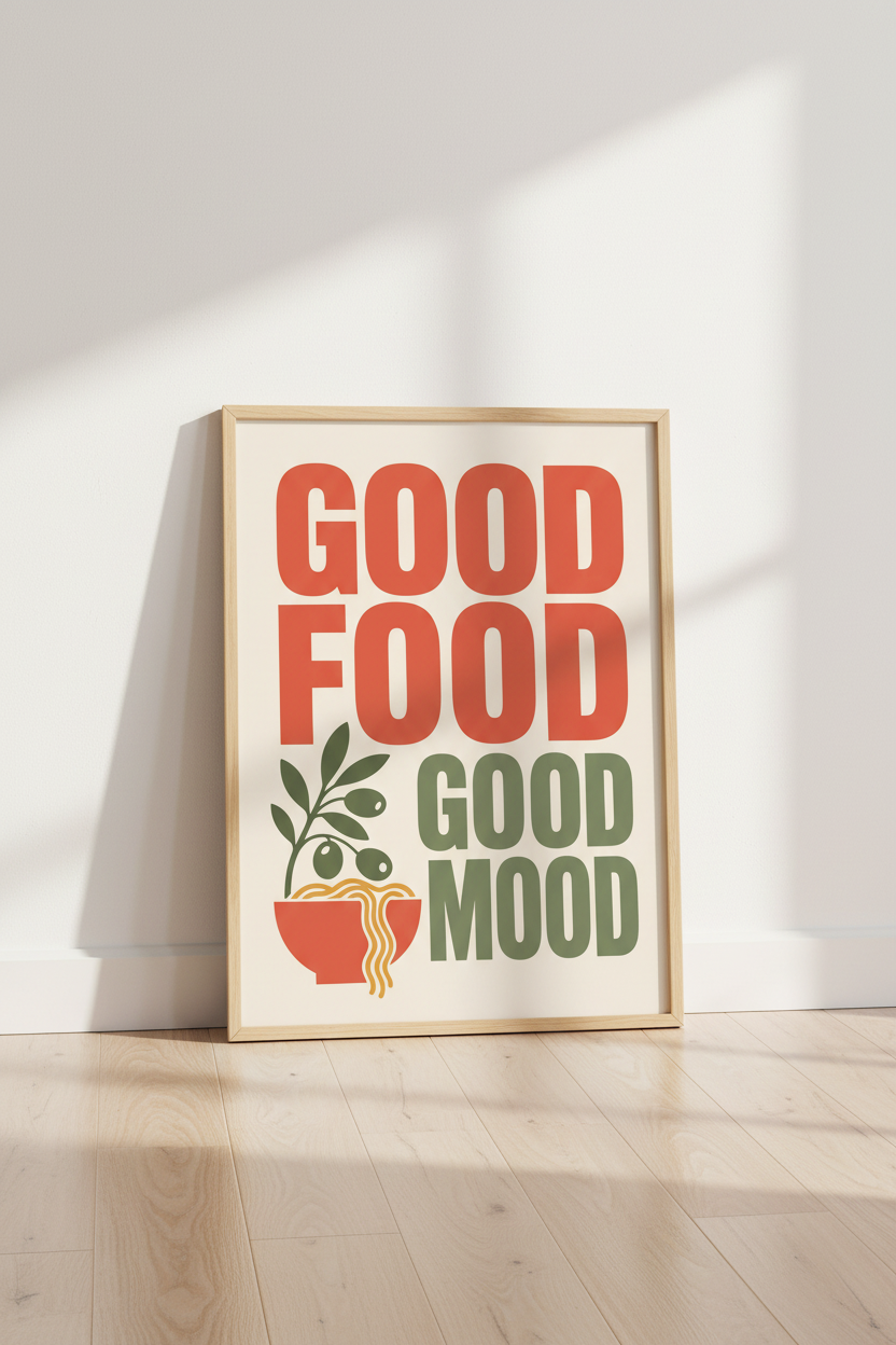 Bold Typography Good Mood Wall Art Print | Living Room Decor | Retro Poster