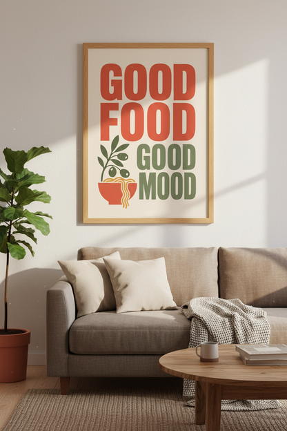 Bold Typography Good Mood Wall Art Print | Living Room Decor | Retro Poster