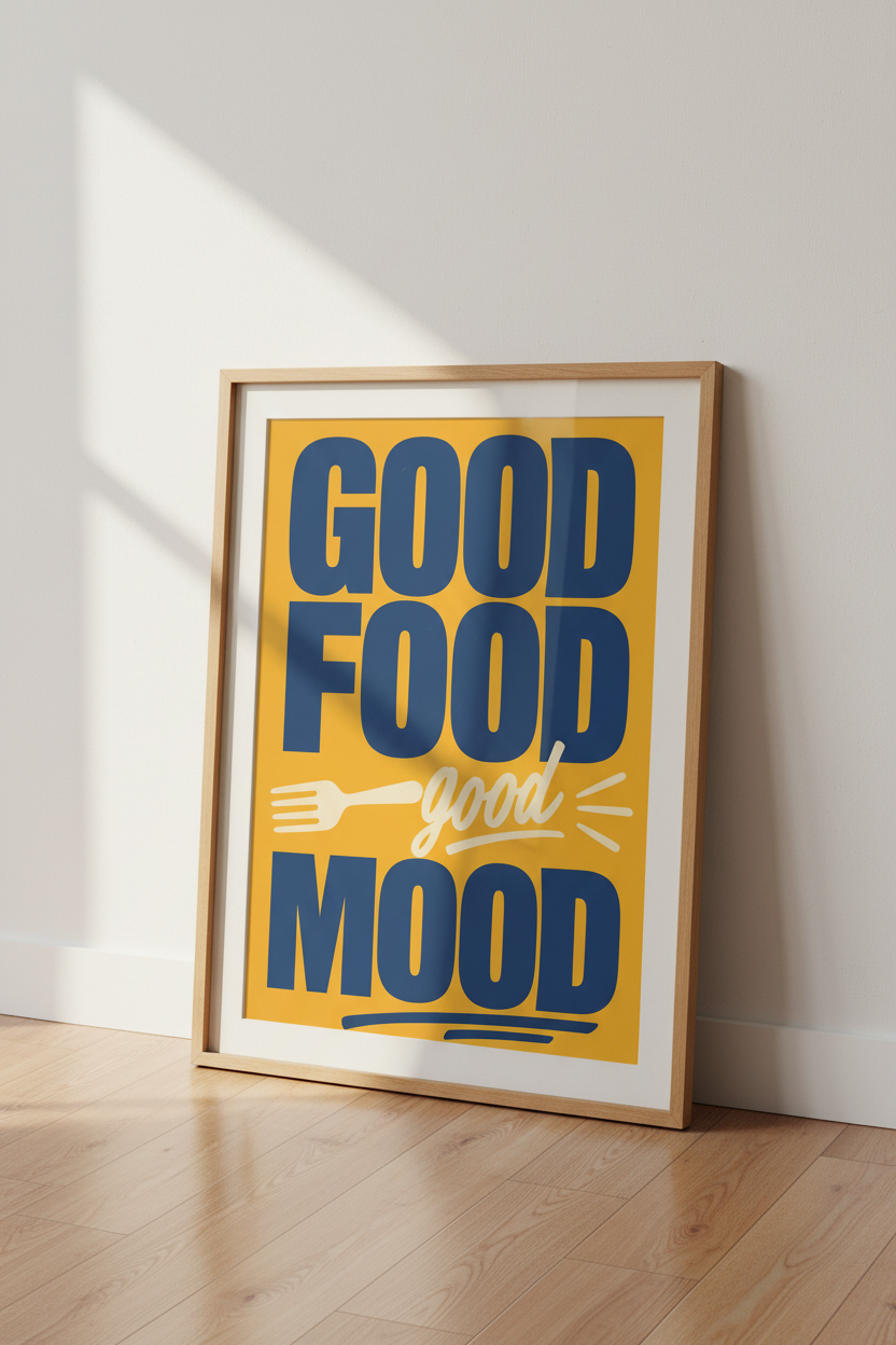 Food Mood Poster | Bold Yellow Navy, Living Room Decor