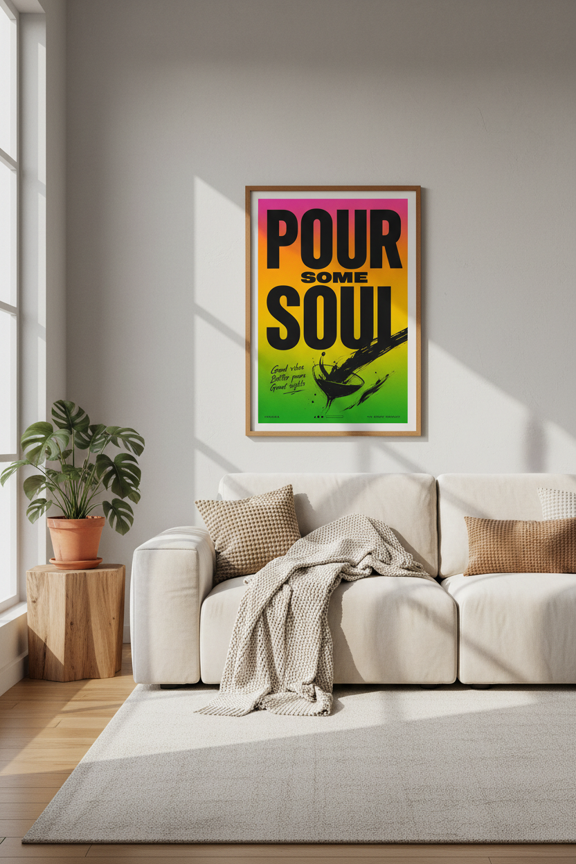 Pour Some Soul Cocktail Wall Art Print | Home Bar Decor | Vibrant Gradient Poster