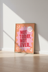 Not Today Not Ever Typography Wall Art | Retro Pink & Red Poster | Funky Dorm Decor