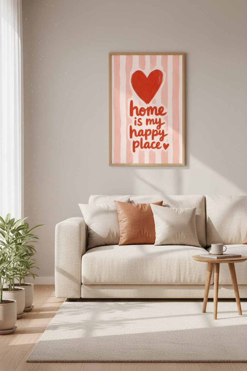 Preppy Heart Wall Art | Pink Stripe Home Decor | Modern Love Poster