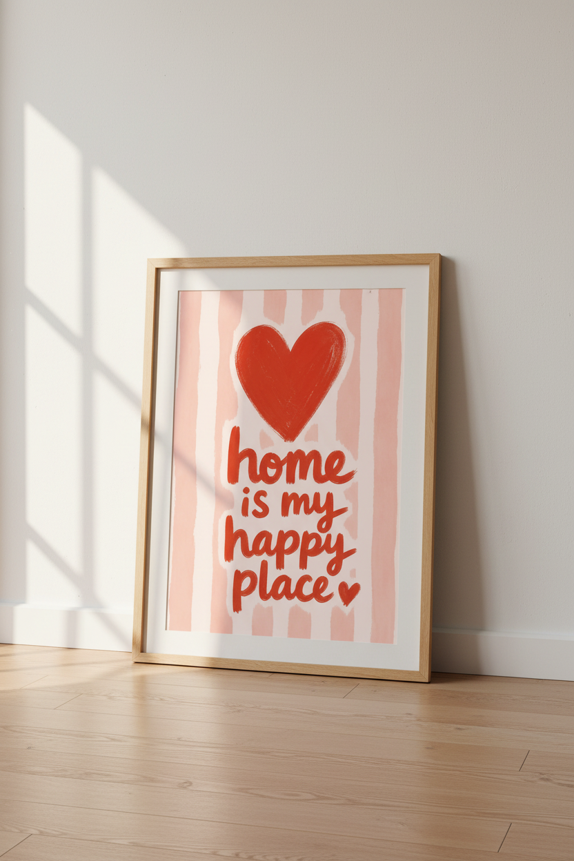 Preppy Heart Wall Art | Pink Stripe Home Decor | Modern Love Poster