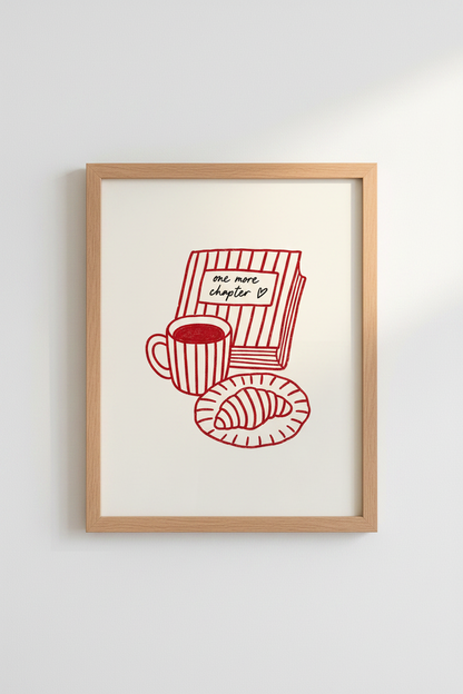 Cozy Mug Art | Minimal Red Sketch, Breakfast Nook Decor