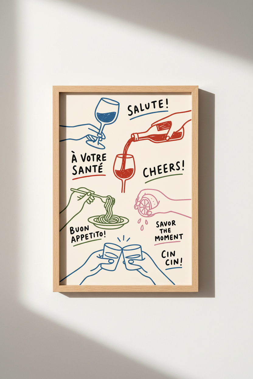 Cheers wall art | Vibrant palette for dining room decor poster