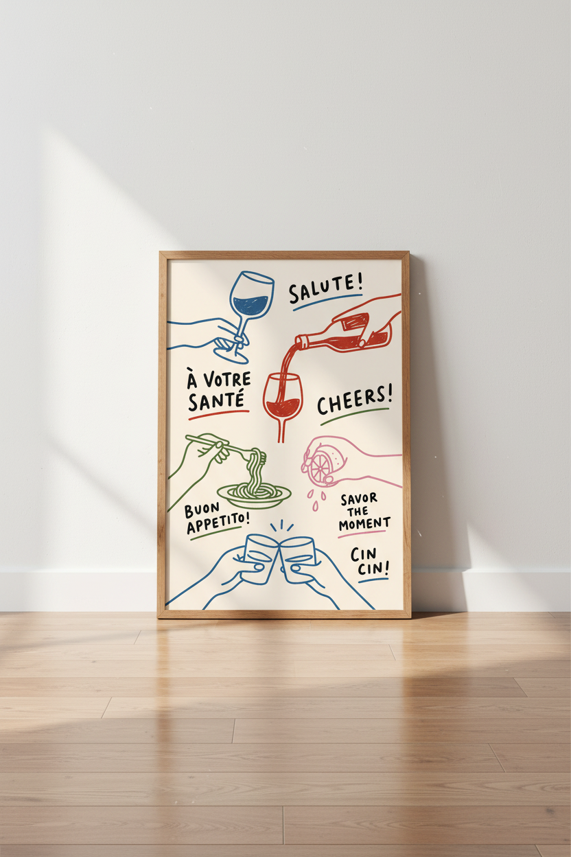 Cheers wall art | Vibrant palette for dining room decor poster
