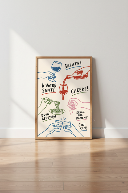Cheers wall art | Vibrant palette for dining room decor poster