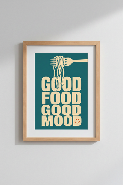 Food Mood Poster | Bold Typography Wall Art Print | Kitchen Decor