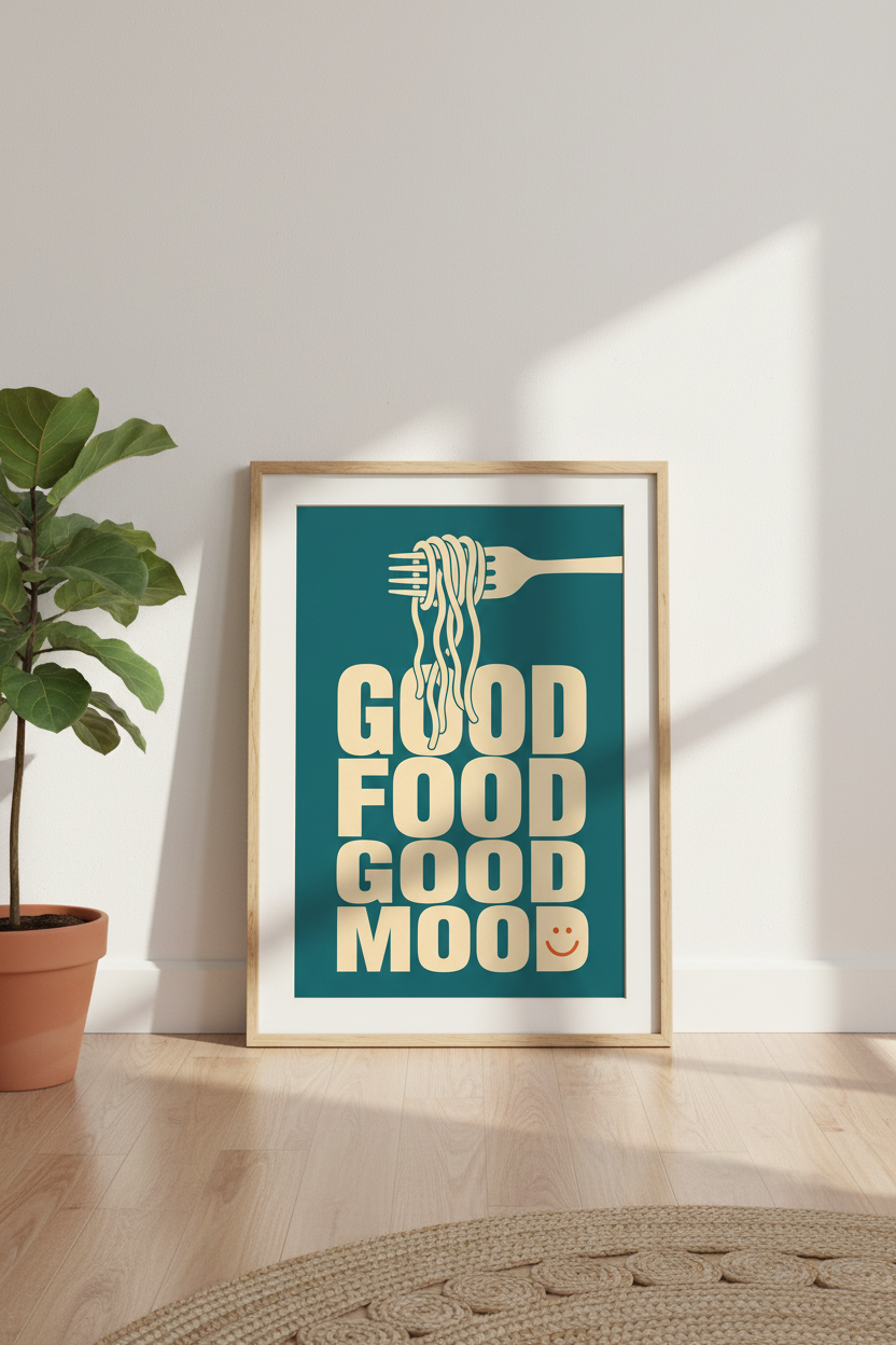 Food Mood Poster | Bold Typography Wall Art Print | Kitchen Decor