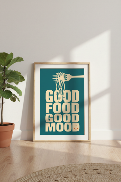 Food Mood Poster | Bold Typography Wall Art Print | Kitchen Decor