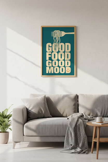Food Mood Poster | Bold Typography Wall Art Print | Kitchen Decor