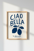 Ciao Bella Lemon Wall Art | Navy Italian Decor | Mediterranean Poster