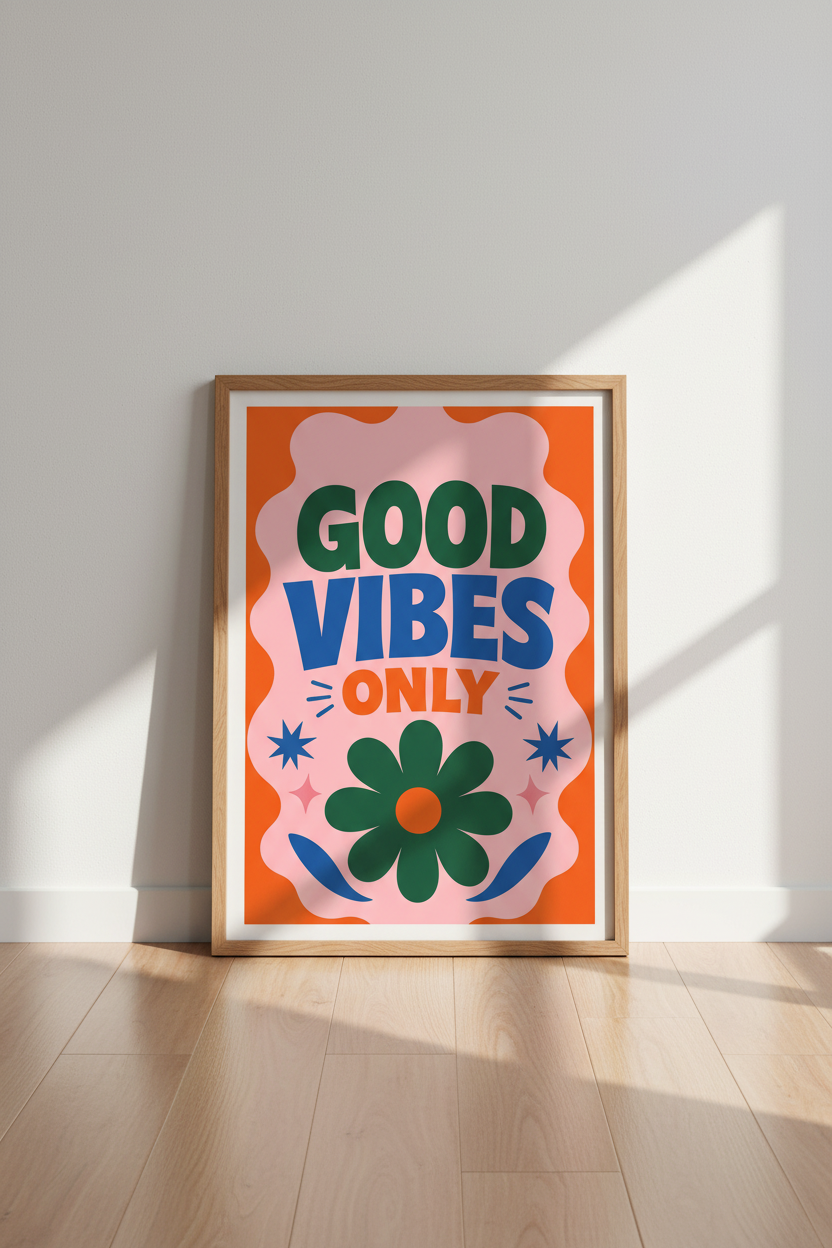 Good Vibes Only Retro Typography Print | Colorful Dopamine Decor | Funky Groovy Poster