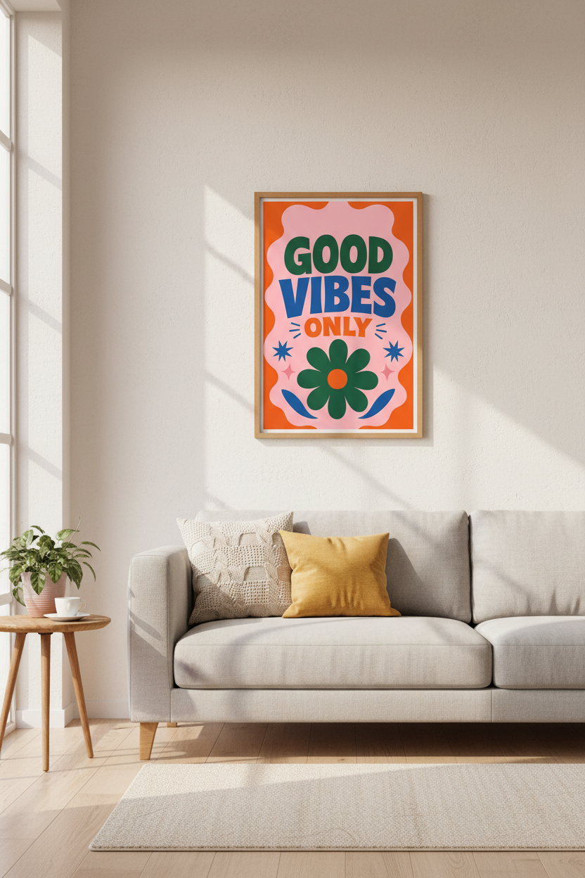 Good Vibes Only Retro Typography Print | Colorful Dopamine Decor | Funky Groovy Poster