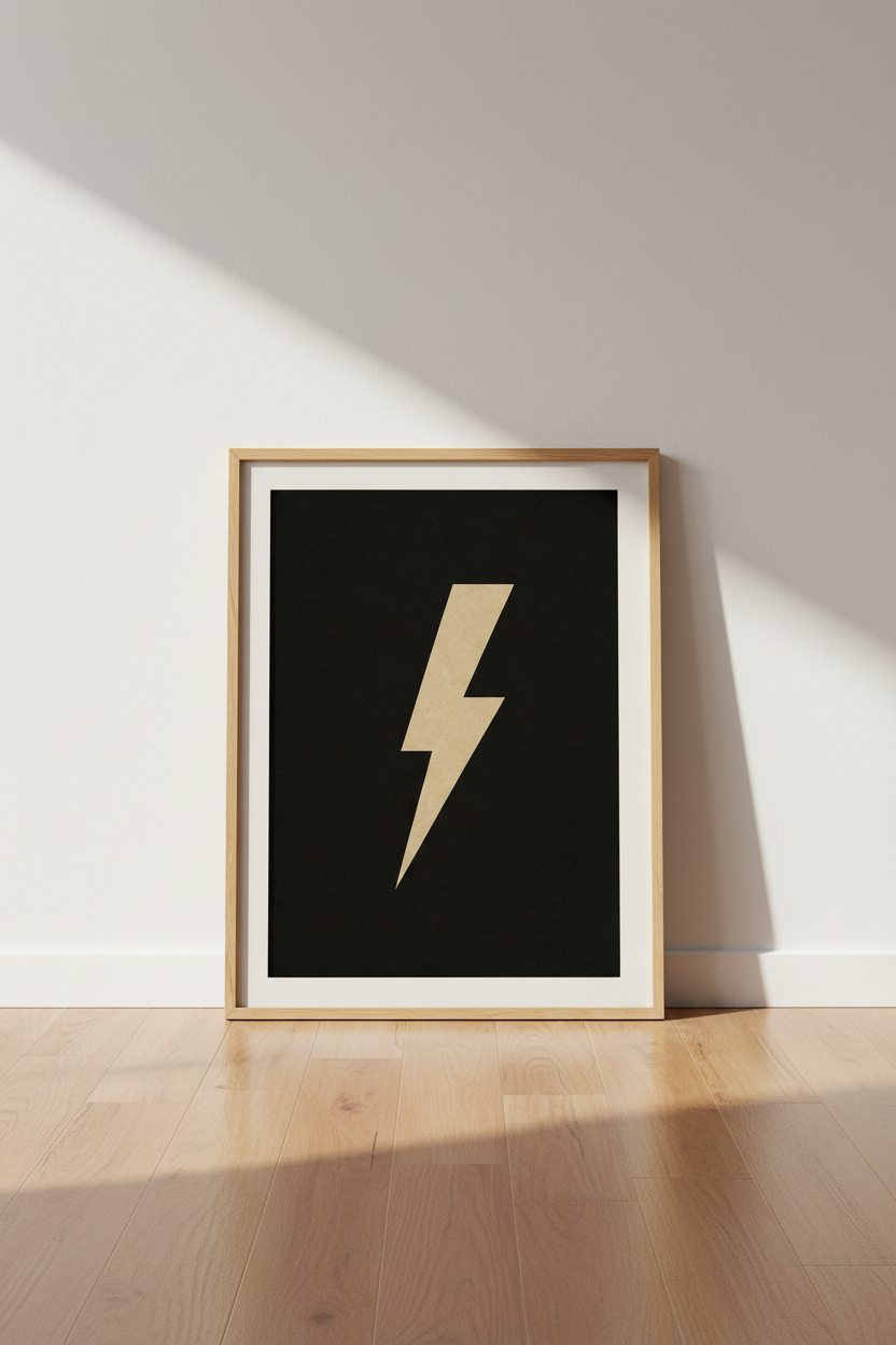 Lightning Bolt Wall Art | Minimalist Black &amp; Tan Poster, Masculine Home Decor