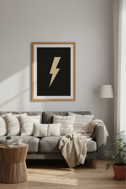 Lightning Bolt Wall Art | Minimalist Black &amp; Tan Poster, Masculine Home Decor