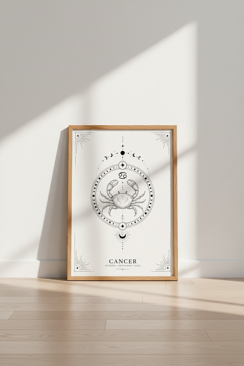 Cancer Zodiac Celestial Wall Art | Minimalist Astrology Poster, Spiritual Bedroom Decor