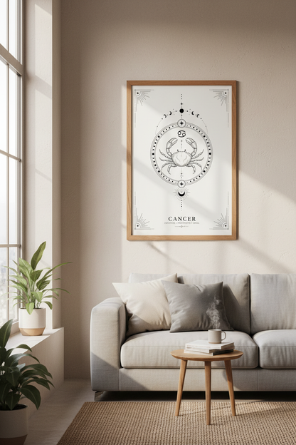 Cancer Zodiac Celestial Wall Art | Minimalist Astrology Poster, Spiritual Bedroom Decor