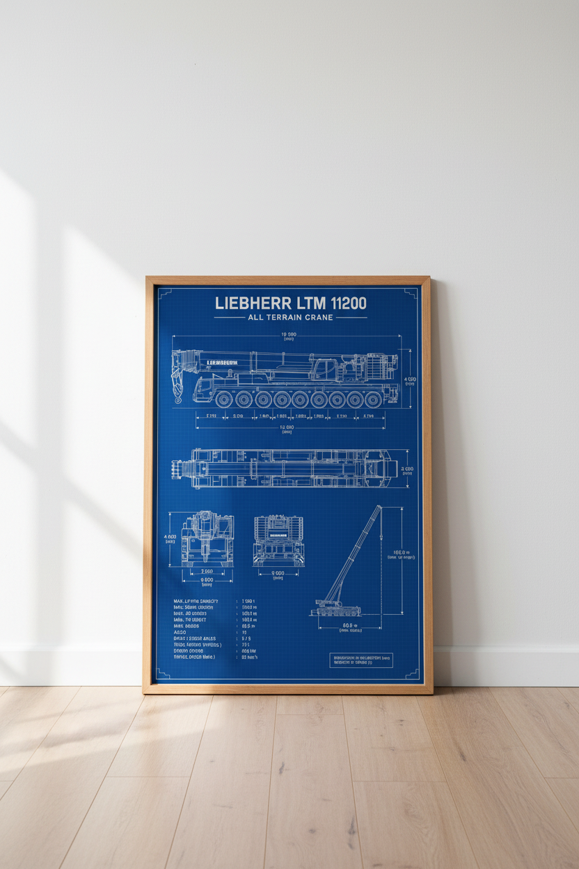 Liebherr LTM 11200 Crane Blueprint Wall Art | Office Decor | Industrial Engineering Poster