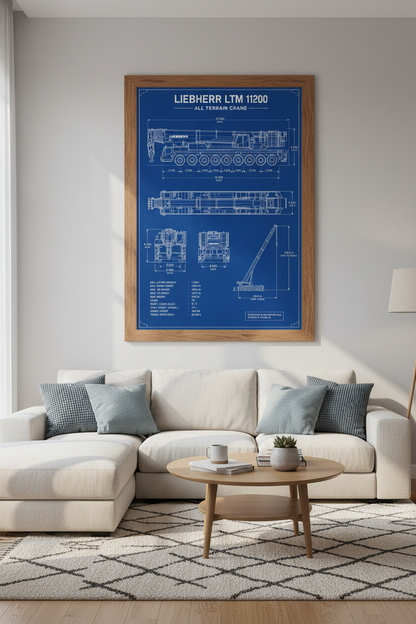 Liebherr LTM 11200 Crane Blueprint Wall Art | Office Decor | Industrial Engineering Poster