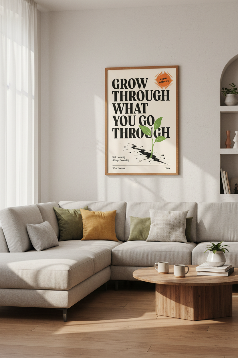 Grow Through Quote Print | Retro Typography Art, Office &amp; Bedroom Decor
