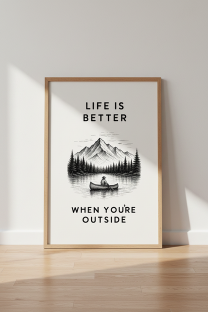 Nature Mountain Wall Art Print | Black &amp; White Lake Poster, Cabin Decor