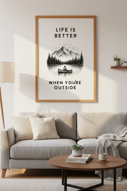 Nature Mountain Wall Art Print | Black &amp; White Lake Poster, Cabin Decor