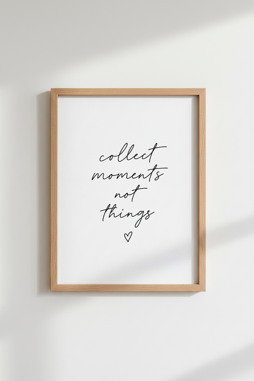 Collect Moments Quote Wall Art | Minimalist Black &amp; White Print, Bedroom Decor