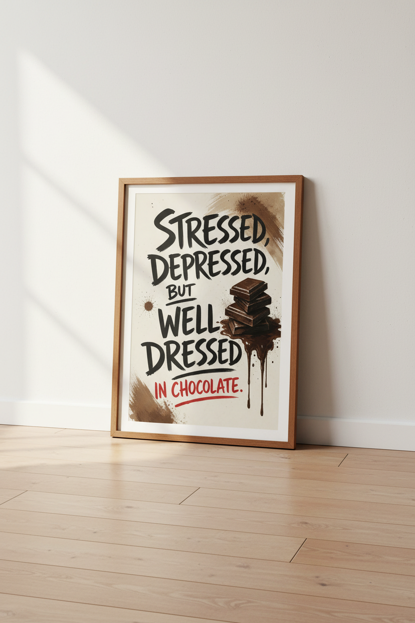 Funny Chocolate Quote Wall Art | Kitchen Decor | Stressed Depressed Poster