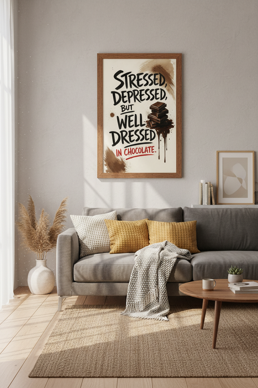 Funny Chocolate Quote Wall Art | Kitchen Decor | Stressed Depressed Poster