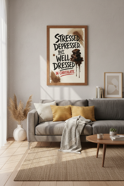 Funny Chocolate Quote Wall Art | Kitchen Decor | Stressed Depressed Poster