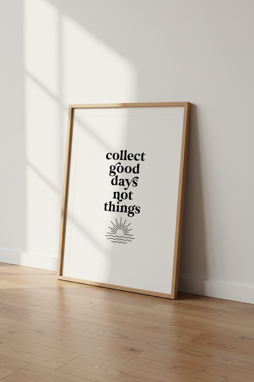 Collect Good Days Quote Art | Minimalist Black &amp; White Poster, Modern Home Decor