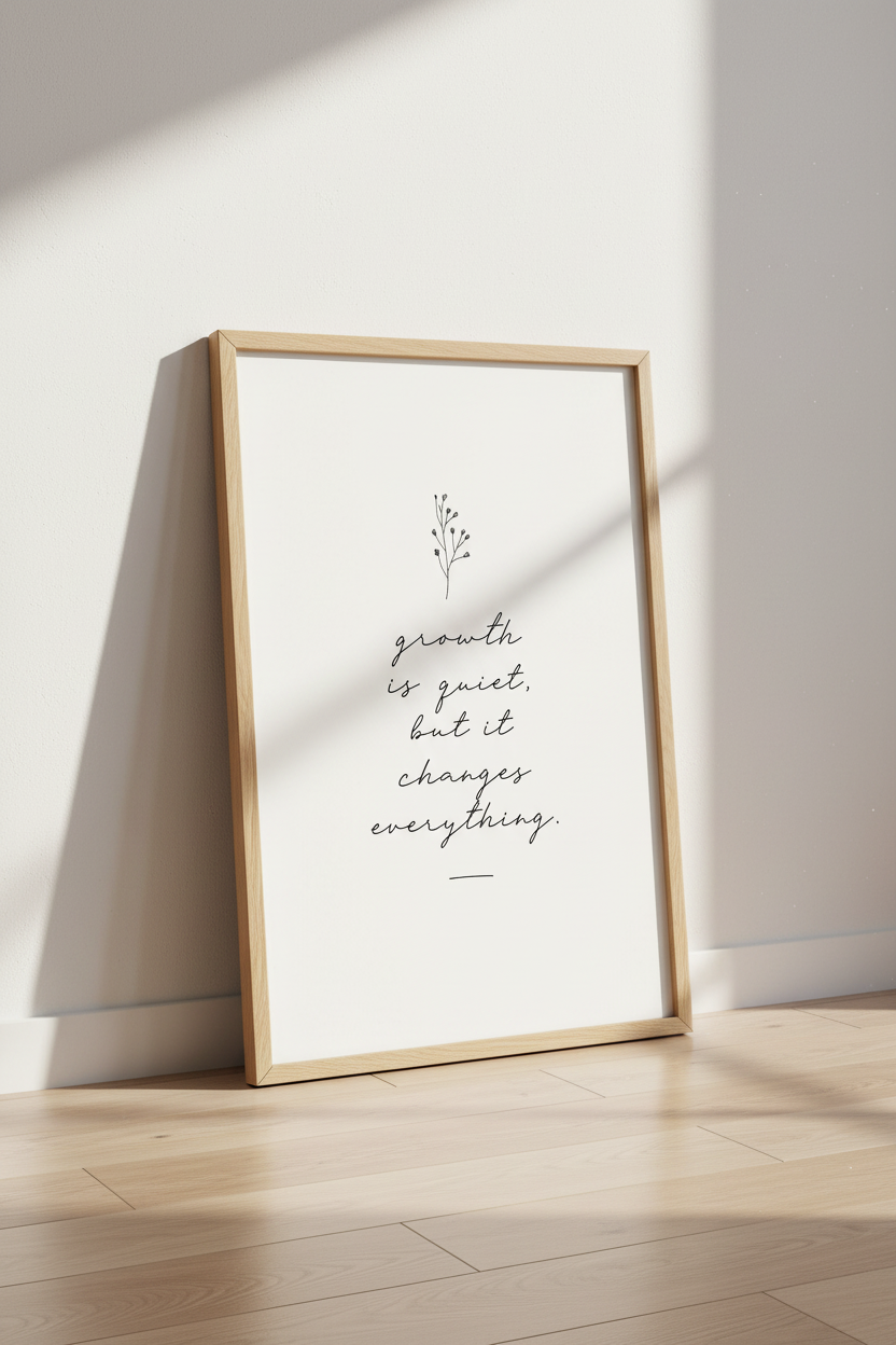 Growth is Quiet Quote Wall Art | Minimalist Botanical Poster | Modern Office Decor