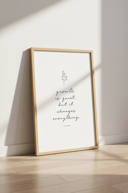 Growth is Quiet Quote Wall Art | Minimalist Botanical Poster | Modern Office Decor