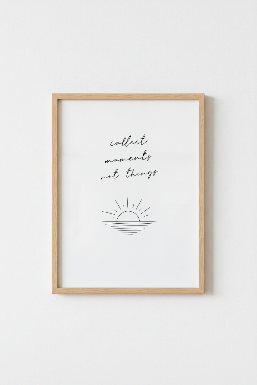 Collect Moments Poster | Minimalist Sunset Quote Art, Bedroom Wall Decor
