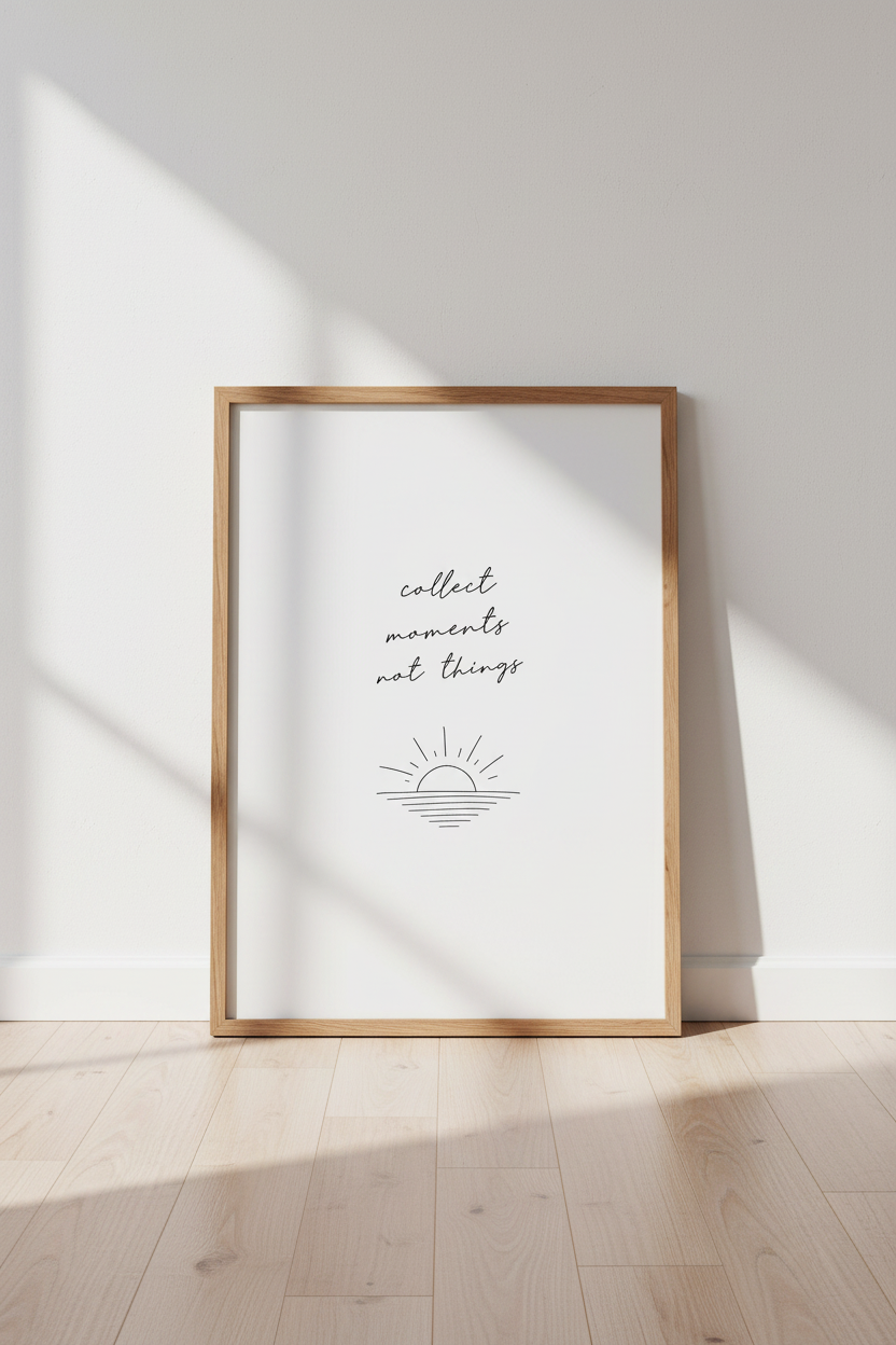 Collect Moments Poster | Minimalist Sunset Quote Art, Bedroom Wall Decor