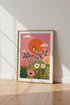 Folk Art Bird & Sunset Wall Art Print | Nursery Garden Decor | Boho Nature Poster