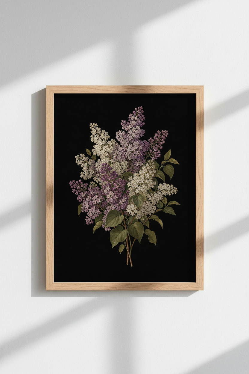 Lilac bouquet print | Vintage botanical art living room decor