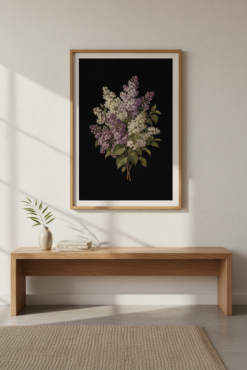 Lilac bouquet print | Vintage botanical art living room decor