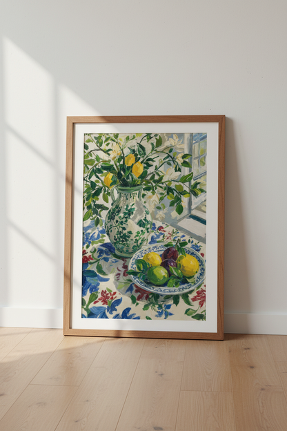 Lemon Still Life Fruit Wall Art | Mediterranean Kitchen Decor | Impressionist Poster