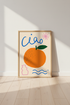 Ciao Orange Wall Art | Bold Mediterranean Fruit Print, Retro Kitchen Decor