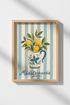 Mediterranean Lemon Print | Blue and White Coastal Kitchen Decor | Botanical Poster Print