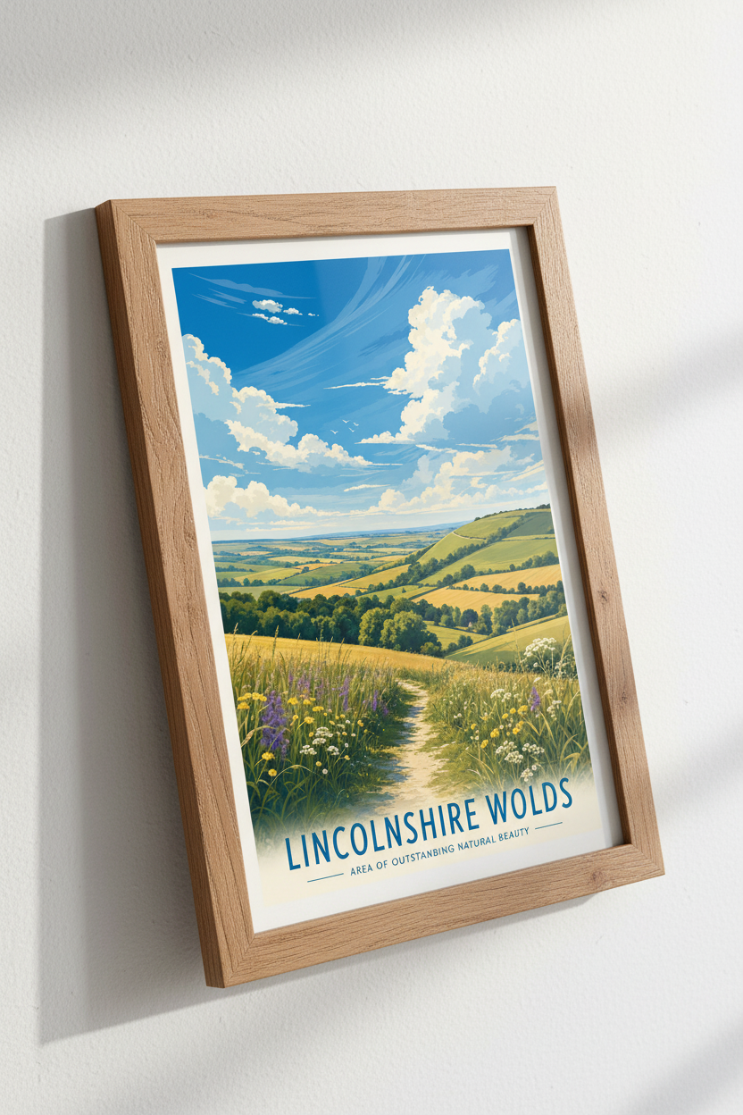 Lincolnshire Wolds Travel Poster | Vintage English Landscape, Countryside Wall Art Print